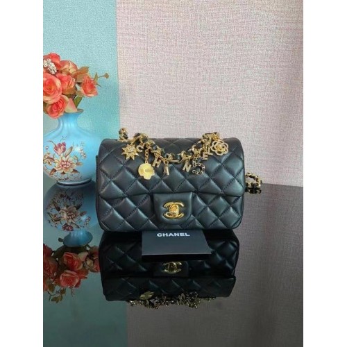 Chanel Classic Flap Umhängetasche Original Schafsleder AS2326 schwarz