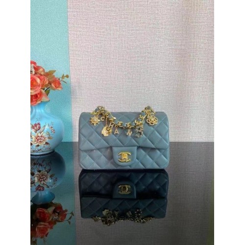 Chanel Classic Flap Umhängetasche Original Schafsleder AS2326 blau