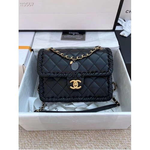 Chanel Classic Flap Umhängetasche Original Schafsleder AS6075 schwarz