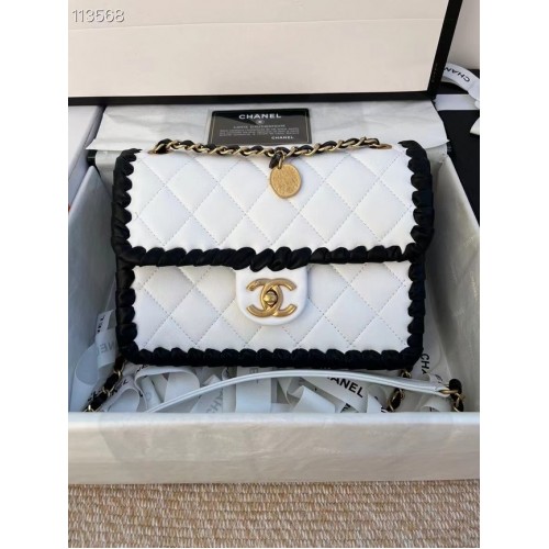 Chanel Classic Flap Umhängetasche Original Schafsleder AS6075 weiß
