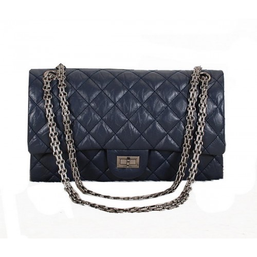 Chanel Classic Flap Umhängetaschen A226 Blaues Schafsleder Silber