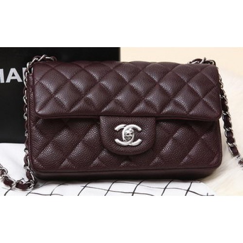 Chanel Classic Flap Mini Tasche Burgund Original Cannage Muster CHA1280 Silber