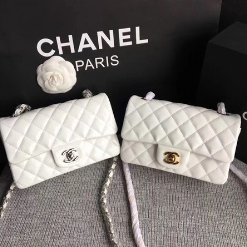 Chanel Classic Flap Mini Bag Original Leder A1117 Weiß