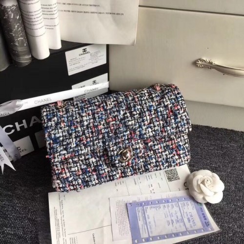 Chanel Classic Handtasche Bestickter Tweed Silberfarbenes Metall A01112 gery pink