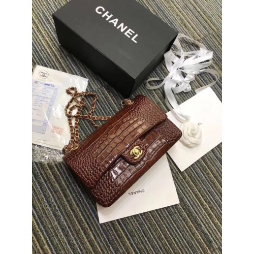 Chanel Classic Handtasche Original Alligator Goldfarbenes Metall A01112 Burgund