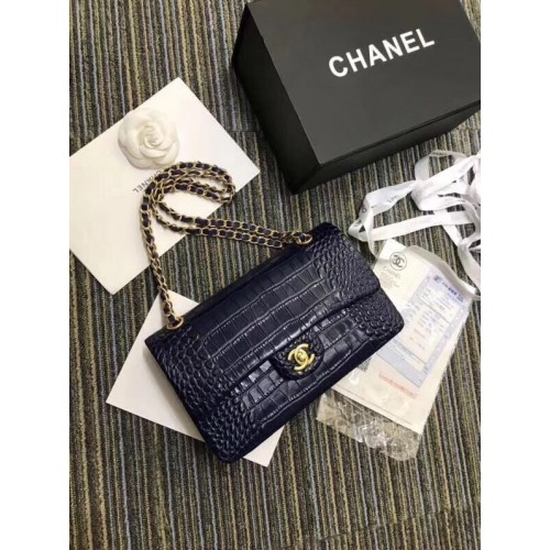 Chanel Classic Handtasche Original Alligator Goldfarbenes Metall A01112 dunkelblau
