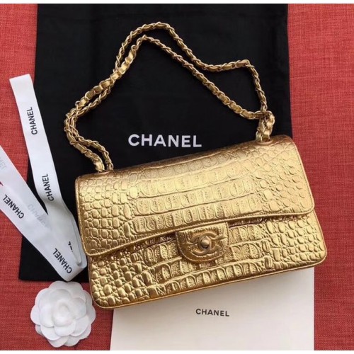 Chanel Classic Handtasche Original Alligator Goldfarbenes Metall A01112 Gold
