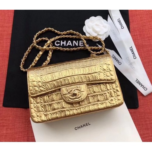 Chanel Classic Handtasche Original Alligator Goldfarbenes Metall A01116 Gold