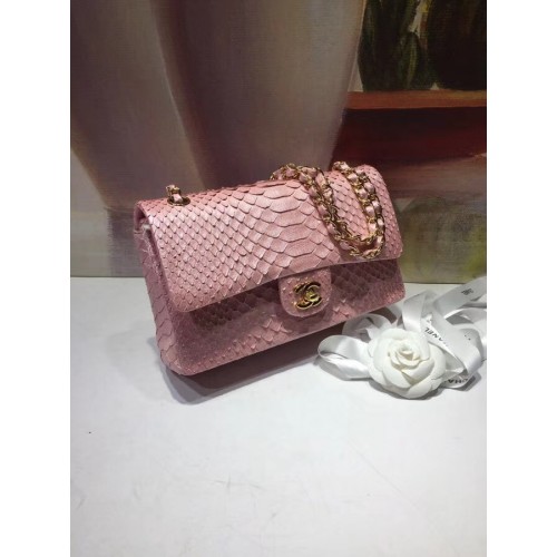 Chanel Classic Handtasche Python Goldfarbenes Metall A01112 rosa