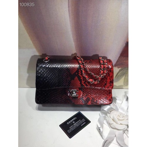 Chanel Classic Handtasche Pythonleder A01112 Schwarz&Rot