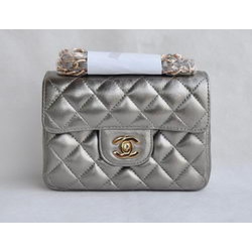 Chanel Classic Eisengrau Lammleder Goldene Kette Gesteppte Flap Bag 1115