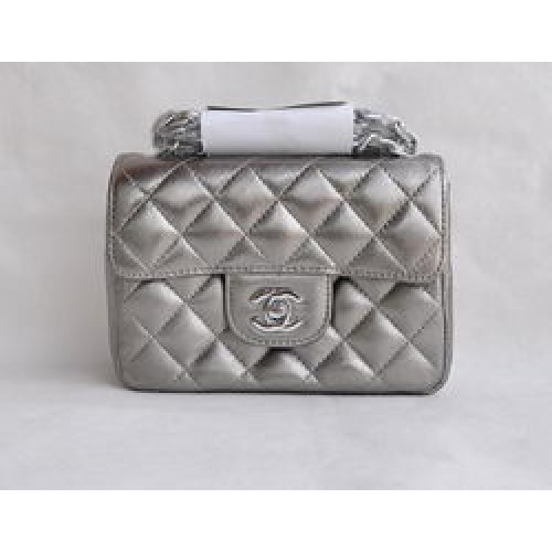 Chanel Classic Eisengrau Lammleder Silberkette gesteppte Klappentasche 1115