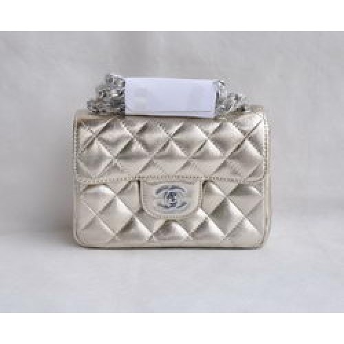 Chanel Classic Light Gold Lammleder Silberkette gesteppte Klappentasche 1115