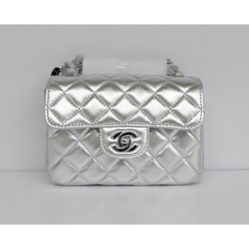 Chanel Classic Light Silver Lammleder Silberkette gesteppte Klappentasche 1115