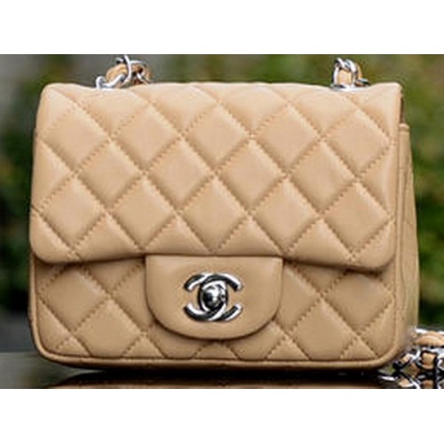 Chanel Classic MINI Flap Bag Aprikose Schaffell A37585 Silber