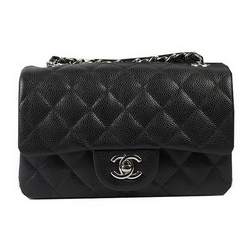 Chanel Classic MINI Flap Bag Schwarz Cannage Muster CF1119 Silber