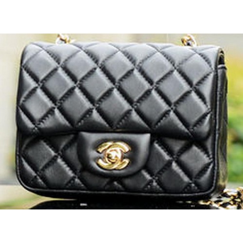 Chanel Classic MINI Flap Bag Schwarzes Schaffell A37585 Gold