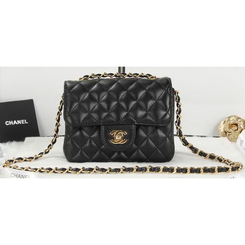Chanel Classic MINI Flap Bag Schwarzes Schafsleder A1115 Gold