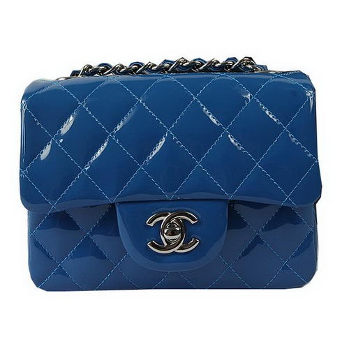 Chanel Classic MINI Flap Bag Blau Original Lackleder CF1115 Silber