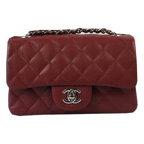 Chanel Classic MINI Flap Bag Burgundy Cannage Pattern CF1119 Silber