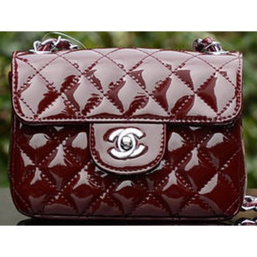 Chanel Classic MINI Flap Bag Royal Lackleder A1115 Silber
