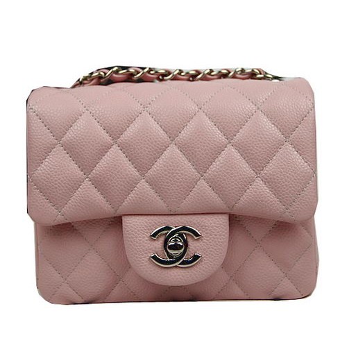 Chanel Classic MINI Flap Bag CF1115 Pink Cannage Muster Silber