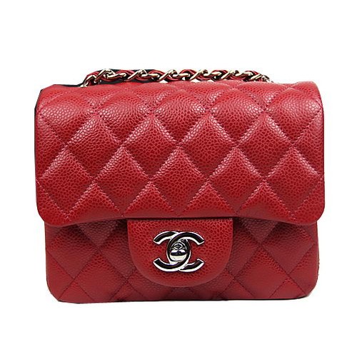 Chanel Classic MINI Flap Bag CF1115 Rot Cannage Muster Silber
