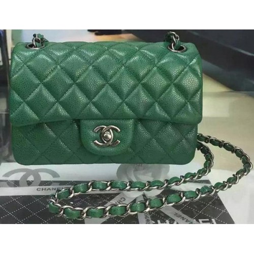 Chanel Classic MINI Flap Bag Cannage Pattern Leder A8500 Grün