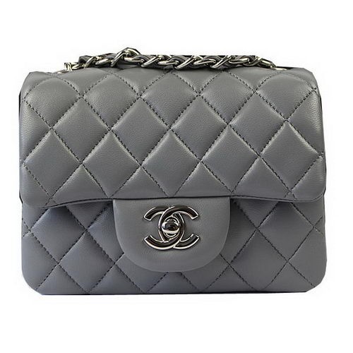 Chanel Classic MINI Flap Bag Grau Original Schafsleder CF1115 Silber
