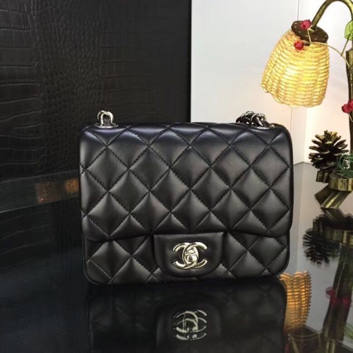 Chanel Classic MINI Flap Bag Original Schafsleder A1115 Schwarze Splitterkette