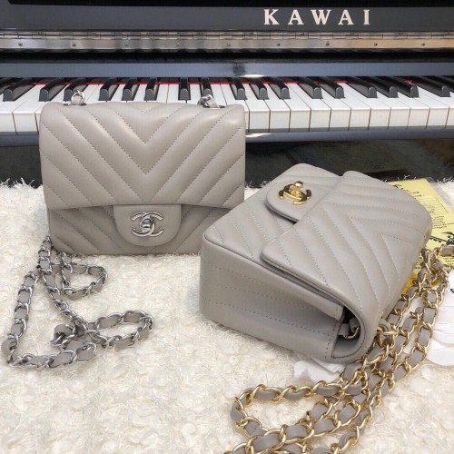Chanel Classic MINI Flap Bag Original Schafsleder A1115 Grau