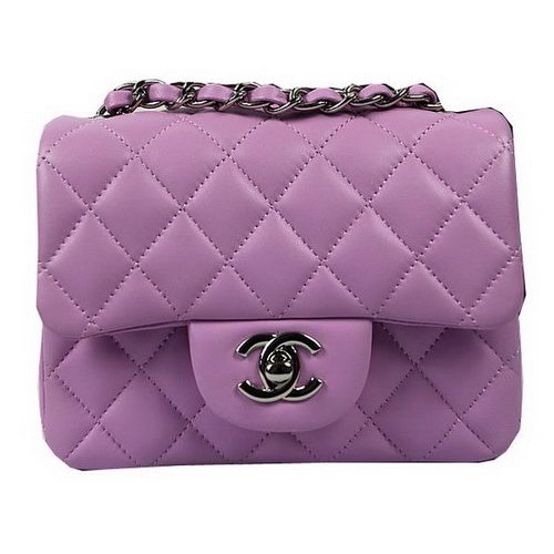 Chanel Classic MINI Flap Bag Lila Original Schafsleder CF1115 Silber