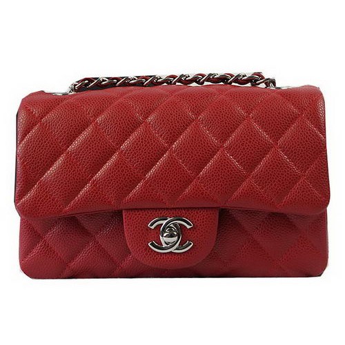 Chanel Classic MINI Flap Bag Red Cannage Muster CF1119 Silber