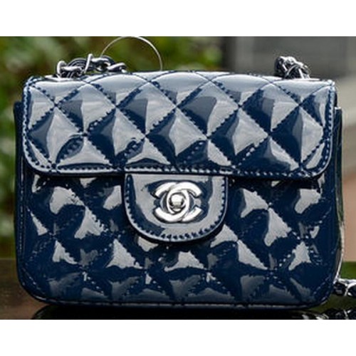 Chanel Classic MINI Flap Bag Royal Lackleder A1115 Silber