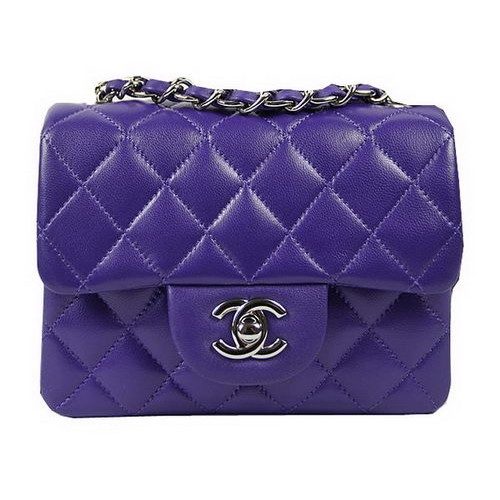 Chanel Classic MINI Flap Bag Violet Original Schafsleder CF1115 Silber