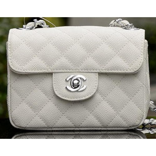 Chanel Classic MINI Flap Bag Weiß Cannage Muster A1115 Silber