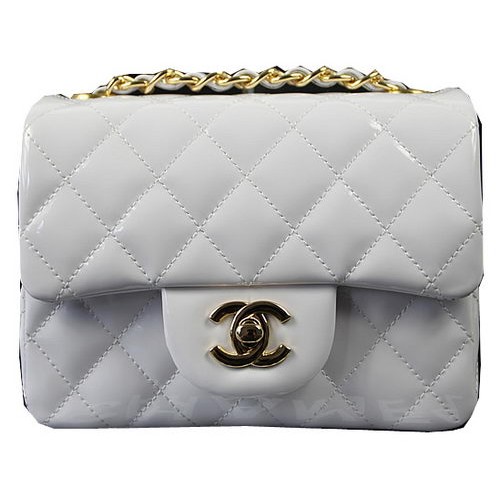 Chanel Classic MINI Flap Bag Weiß Original Lackleder CF1115 Gold