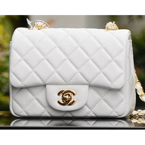 Chanel Classic MINI Flap Bag Weißes Schaffell A37585 Gold