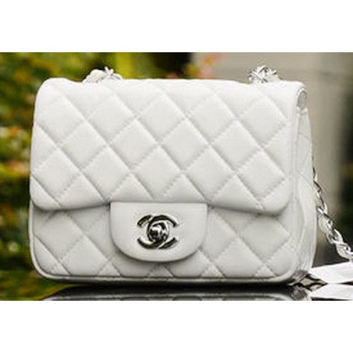 Chanel Classic MINI Flap Bag Weißes Schaffell A37585 Silber