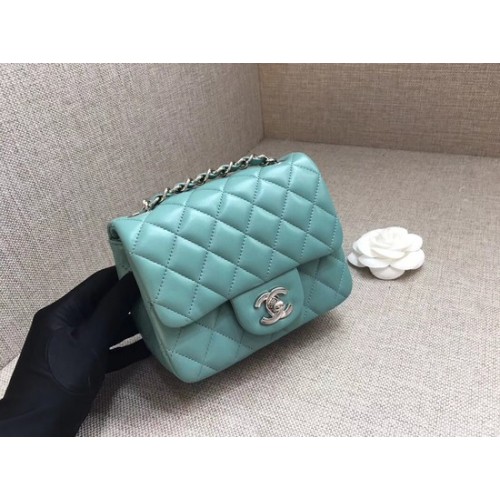 Chanel Classic MINI Flap Bag original Schafsleder A1115 Hellblaue Silberkette