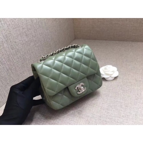 Chanel Classic MINI Flap Bag original Schafsleder A1115 grüne Silberkette