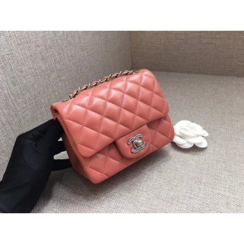 Chanel Classic MINI Flap Bag original Schafsleder A1115 rosa Silberkette