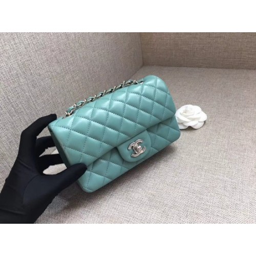 Chanel Classic MINI Flap Bag original Schafsleder A1116 Hellblaue Silberkette