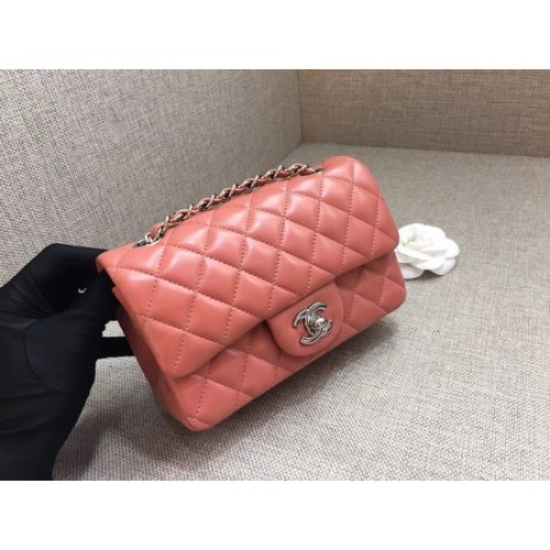 Chanel Classic MINI Flap Bag original Schafsleder A1116 rosa Silberkette