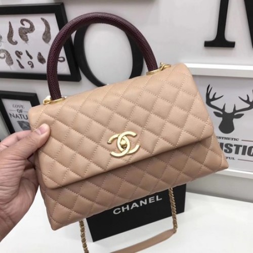 Chanel Classic Red Top Handle Bag Apricot Original Leder A92991 Gold