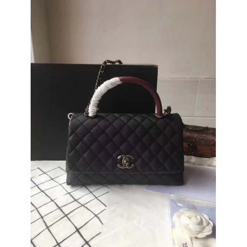 Chanel Classic Red Top Handle Bag Schwarz Original Leder A92292 Silber
