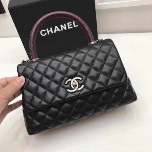 Chanel Classic Red Top Handle Bag Original Leder A92991 Schwarz