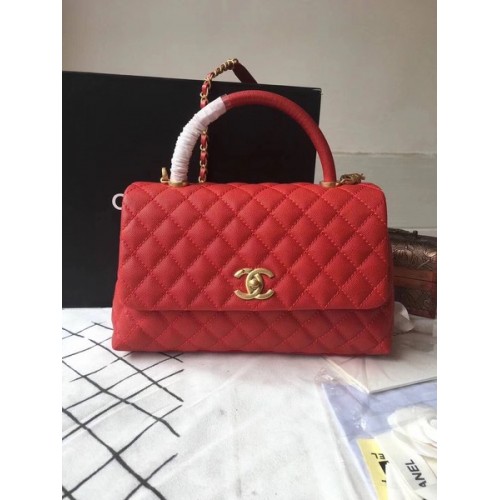 Chanel Classic Red Top Handle Bag Rot Original Leder A92292 Gold