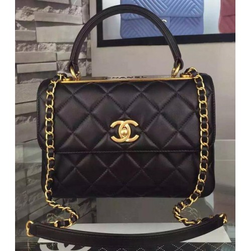 Chanel Classic Top Flap Bag Schwarz Original Leder A98079 Gold