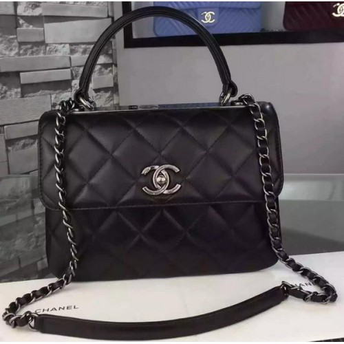 Chanel Classic Top Flap Bag Schwarz Original Leder A98079 Silber
